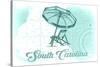 South Carolina - Beach Chair and Umbrella - Teal - Coastal Icon-Lantern Press-Stretched Canvas