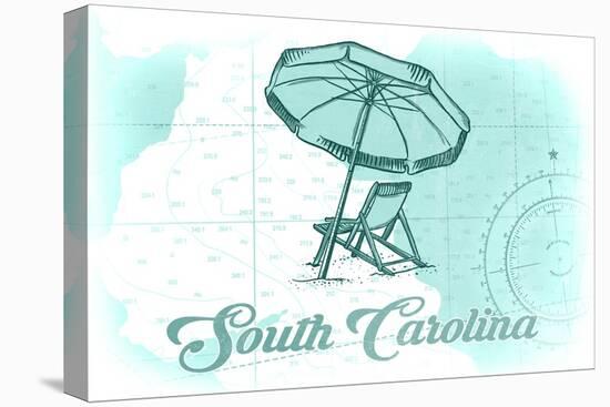 South Carolina - Beach Chair and Umbrella - Teal - Coastal Icon-Lantern Press-Stretched Canvas