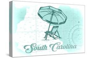 South Carolina - Beach Chair and Umbrella - Teal - Coastal Icon-Lantern Press-Stretched Canvas