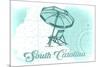 South Carolina - Beach Chair and Umbrella - Teal - Coastal Icon-Lantern Press-Mounted Premium Giclee Print