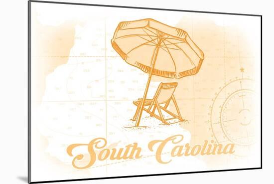 South Carolina - Beach Chair and Umbrella - Yellow - Coastal Icon-Lantern Press-Mounted Art Print