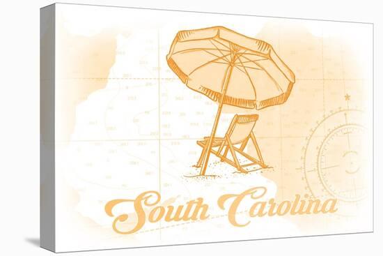 South Carolina - Beach Chair and Umbrella - Yellow - Coastal Icon-Lantern Press-Stretched Canvas