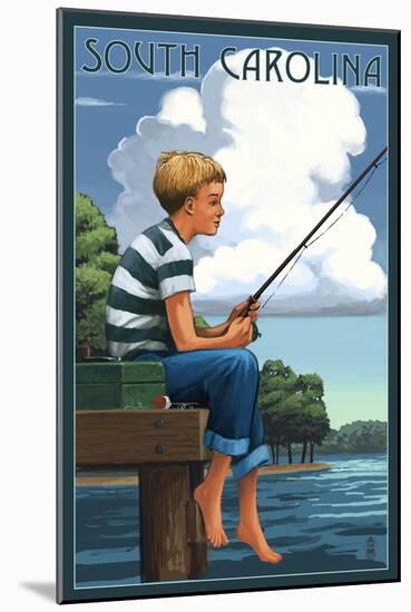 South Carolina - Boy Fishing-Lantern Press-Mounted Art Print
