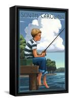 South Carolina - Boy Fishing-Lantern Press-Framed Stretched Canvas