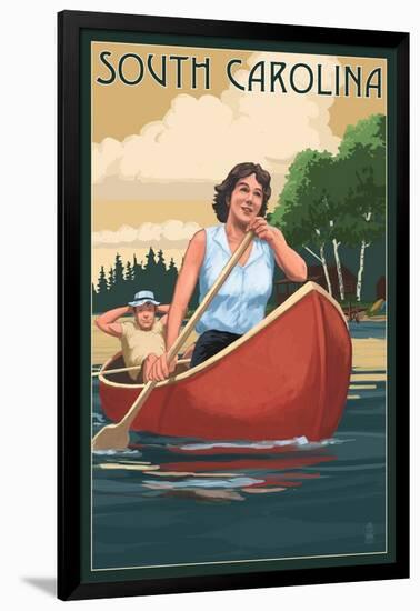 South Carolina - Canoers on Lake-Lantern Press-Framed Art Print