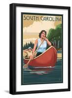 South Carolina - Canoers on Lake-Lantern Press-Framed Art Print