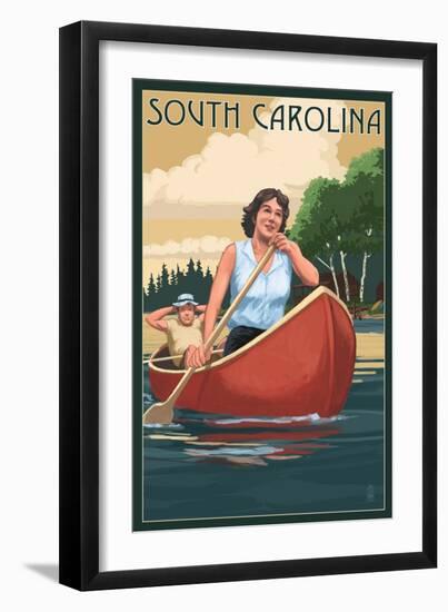 South Carolina - Canoers on Lake-Lantern Press-Framed Art Print