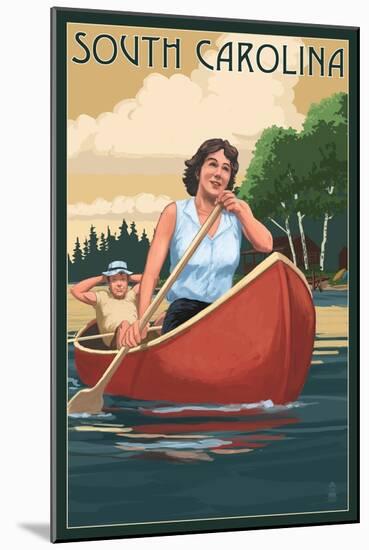 South Carolina - Canoers on Lake-Lantern Press-Mounted Art Print