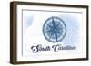South Carolina - Compass - Blue - Coastal Icon-Lantern Press-Framed Art Print