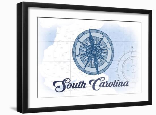 South Carolina - Compass - Blue - Coastal Icon-Lantern Press-Framed Art Print
