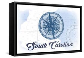 South Carolina - Compass - Blue - Coastal Icon-Lantern Press-Framed Stretched Canvas