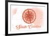 South Carolina - Compass - Coral - Coastal Icon-Lantern Press-Framed Art Print