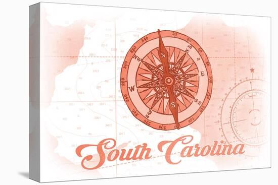 South Carolina - Compass - Coral - Coastal Icon-Lantern Press-Stretched Canvas