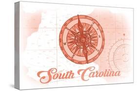 South Carolina - Compass - Coral - Coastal Icon-Lantern Press-Stretched Canvas