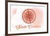 South Carolina - Compass - Coral - Coastal Icon-Lantern Press-Framed Premium Giclee Print