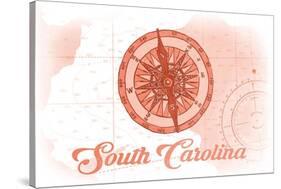 South Carolina - Compass - Coral - Coastal Icon-Lantern Press-Stretched Canvas