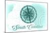 South Carolina - Compass - Teal - Coastal Icon-Lantern Press-Mounted Art Print