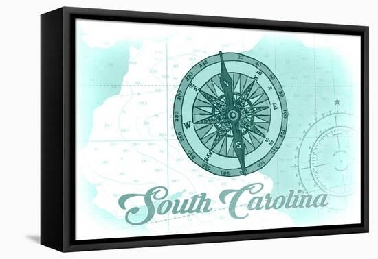 South Carolina - Compass - Teal - Coastal Icon-Lantern Press-Framed Stretched Canvas