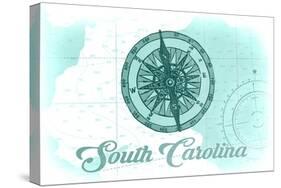 South Carolina - Compass - Teal - Coastal Icon-Lantern Press-Stretched Canvas