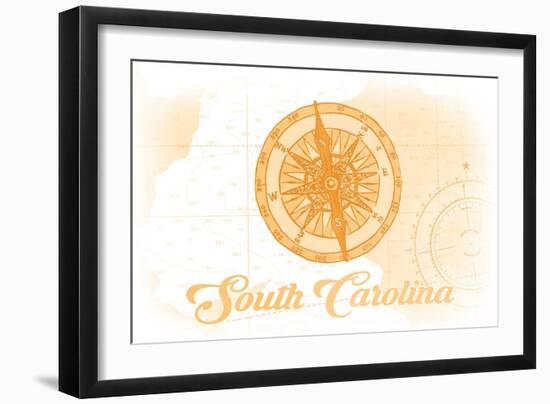 South Carolina - Compass - Yellow - Coastal Icon-Lantern Press-Framed Art Print