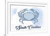 South Carolina - Crab - Blue - Coastal Icon-Lantern Press-Framed Art Print