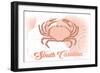 South Carolina - Crab - Coral - Coastal Icon-Lantern Press-Framed Art Print