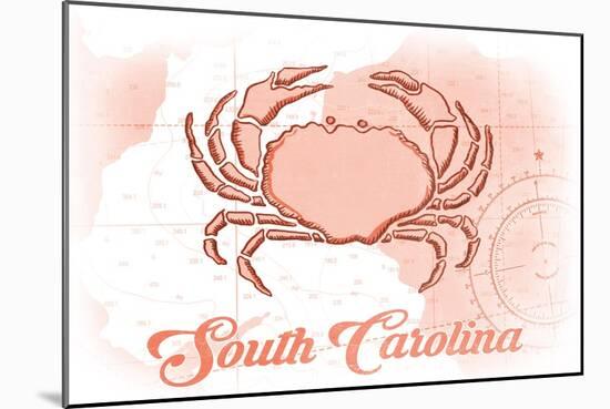 South Carolina - Crab - Coral - Coastal Icon-Lantern Press-Mounted Art Print