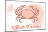 South Carolina - Crab - Coral - Coastal Icon-Lantern Press-Mounted Art Print