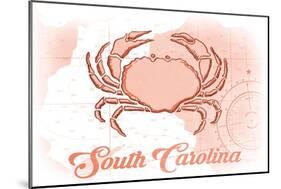 South Carolina - Crab - Coral - Coastal Icon-Lantern Press-Mounted Art Print