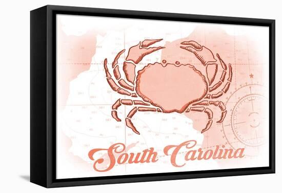 South Carolina - Crab - Coral - Coastal Icon-Lantern Press-Framed Stretched Canvas