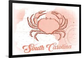 South Carolina - Crab - Coral - Coastal Icon-Lantern Press-Framed Art Print