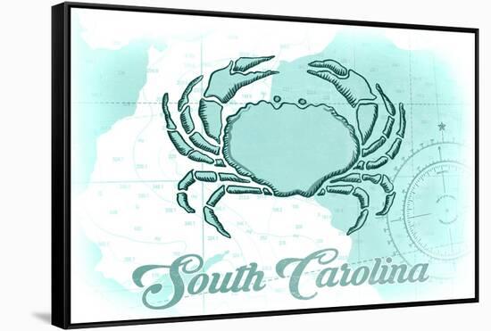 South Carolina - Crab - Teal - Coastal Icon-Lantern Press-Framed Stretched Canvas