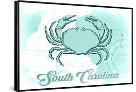 South Carolina - Crab - Teal - Coastal Icon-Lantern Press-Framed Stretched Canvas