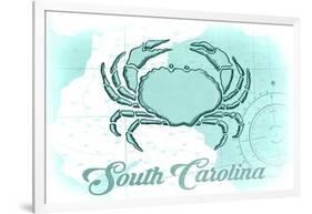 South Carolina - Crab - Teal - Coastal Icon-Lantern Press-Framed Art Print