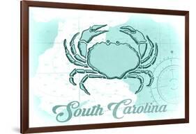 South Carolina - Crab - Teal - Coastal Icon-Lantern Press-Framed Art Print