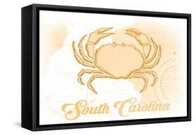 South Carolina - Crab - Yellow - Coastal Icon-Lantern Press-Framed Stretched Canvas