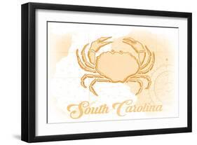 South Carolina - Crab - Yellow - Coastal Icon-Lantern Press-Framed Art Print