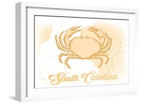 South Carolina - Crab - Yellow - Coastal Icon-Lantern Press-Framed Art Print