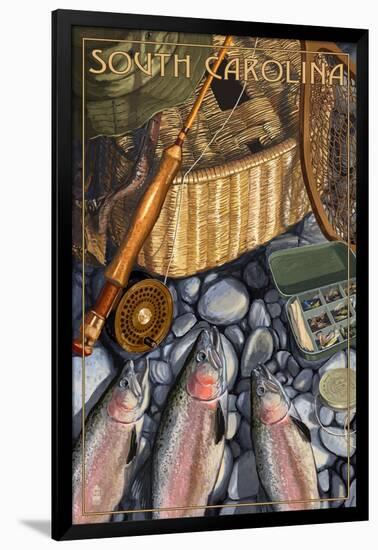 South Carolina - Fishing Still Life-Lantern Press-Framed Art Print