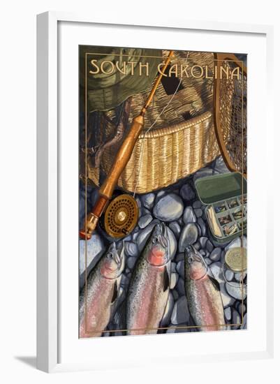 South Carolina - Fishing Still Life-Lantern Press-Framed Art Print