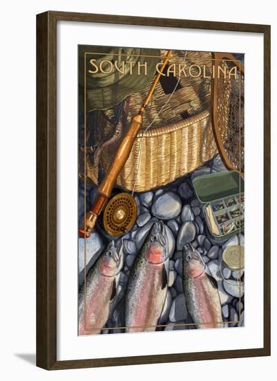 South Carolina - Fishing Still Life-Lantern Press-Framed Art Print