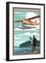 South Carolina - Float Plane and Fisherman-Lantern Press-Framed Art Print