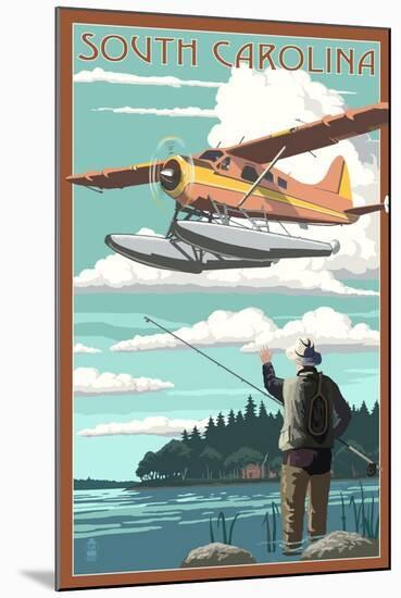 South Carolina - Float Plane and Fisherman-Lantern Press-Mounted Art Print