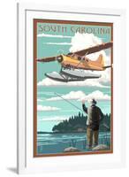 South Carolina - Float Plane and Fisherman-Lantern Press-Framed Art Print