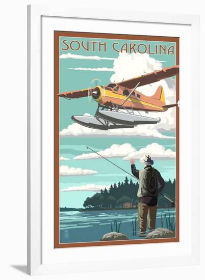 South Carolina - Float Plane and Fisherman-Lantern Press-Framed Art Print