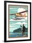 South Carolina - Float Plane and Fisherman-Lantern Press-Framed Art Print