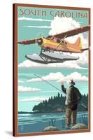 South Carolina - Float Plane and Fisherman-Lantern Press-Stretched Canvas