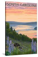 South Carolina - Lake and Bear Family-Lantern Press-Stretched Canvas