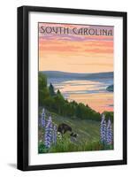 South Carolina - Lake and Bear Family-Lantern Press-Framed Art Print