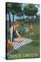 South Carolina - Lake and Picnic Scene-Lantern Press-Stretched Canvas